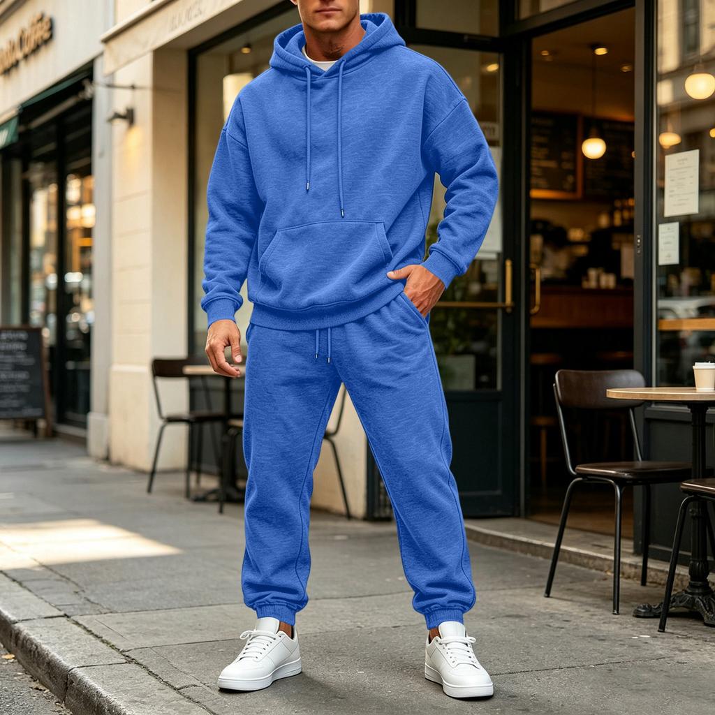 Men's Color Hoodie Set - Casual Two-Piece Track Suit for Sports and Daily Wear