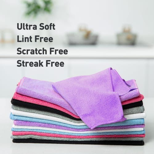 WEAWE Microfiber Cloths, Absorbent, Quick-Drying, Multi-Purpose Towels, 12-Piece Set, 33x33cm, Purple