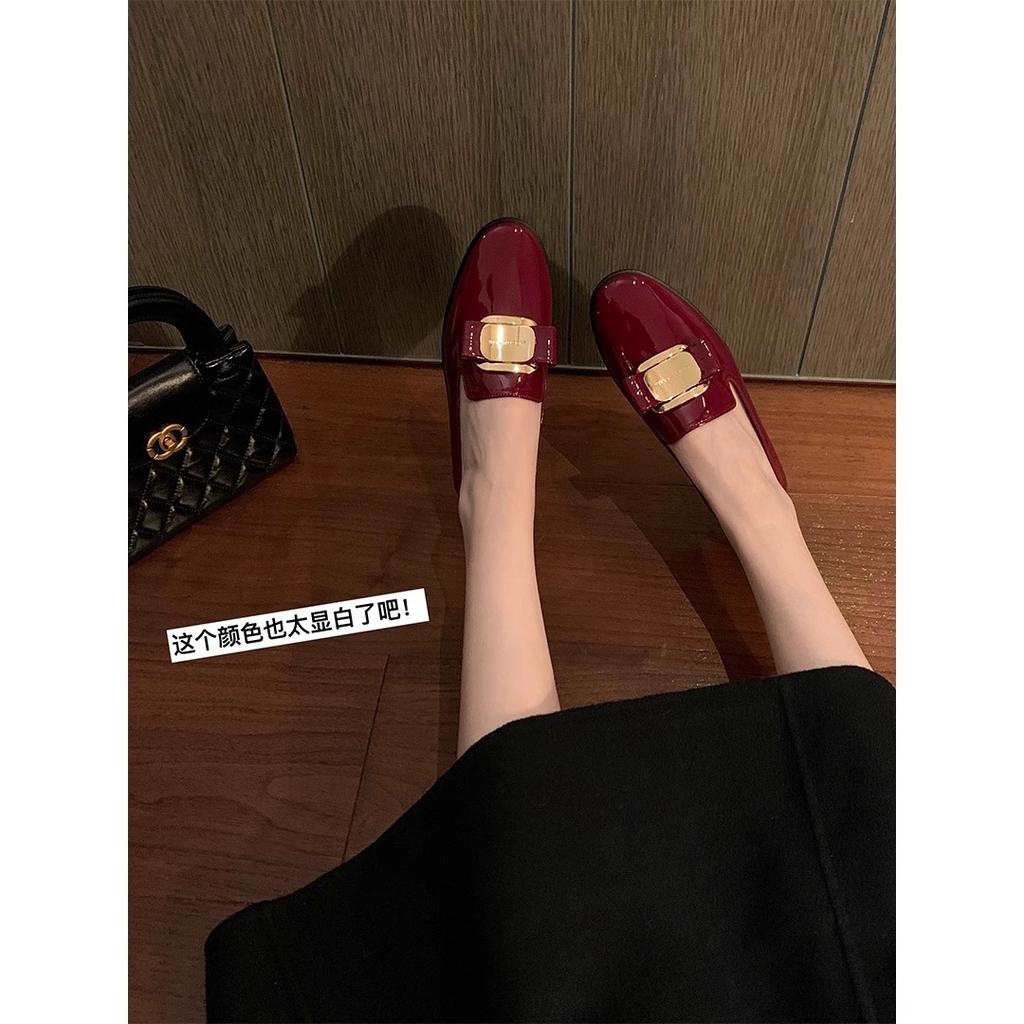 Cowhide Version~ Leather Super Soft Gold Buckle Lazy People Commute In Women's Small Leather Shoes