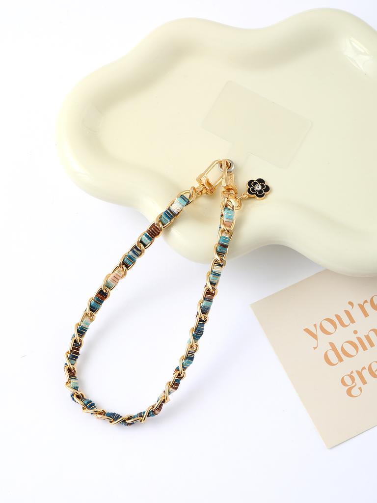 Multi Colored Small Fragrant Style Hand Woven Painted Cloth Strip Versatile Mobile Phone Chain Pendant With Transparent Card