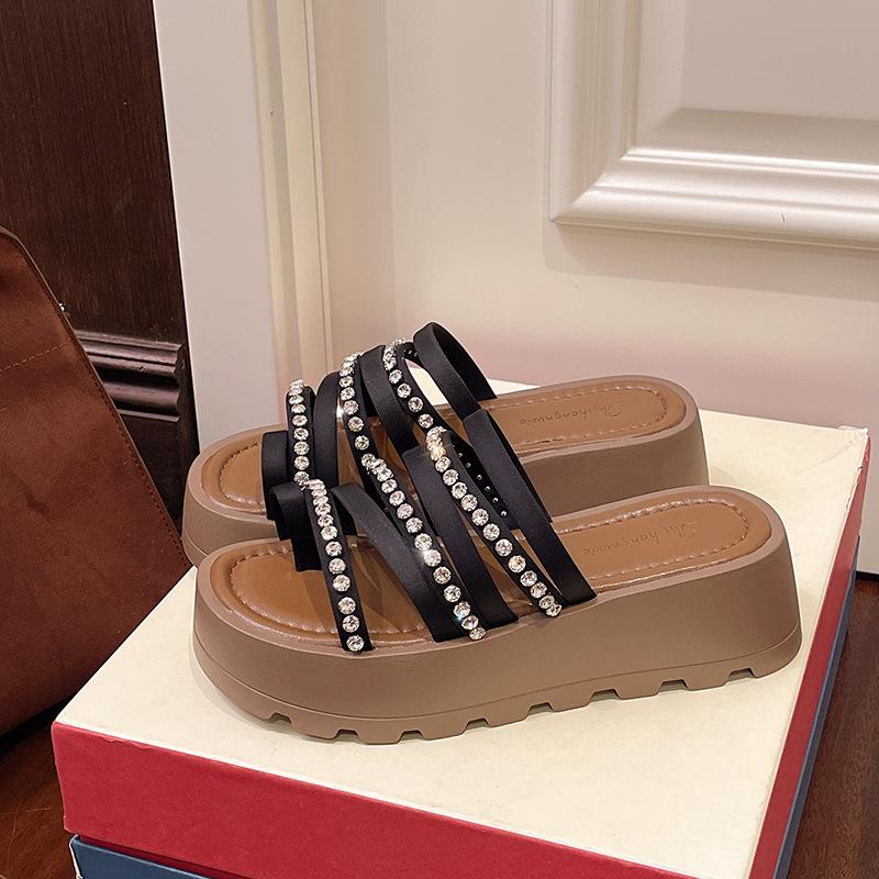 Fashion tribal rhinestone slippers women's summer wear 2025 new fairy style with skirt one-word open-toe sandals