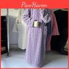Yousheng Flannel Fuzzy Womens Nightgown Plush Warm Crewneck Sleepwear Loose Winter Pullover Nightdress With Pockets