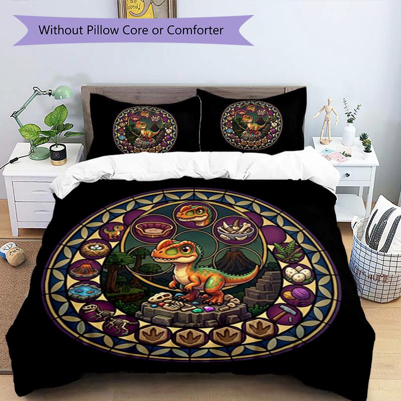 Dinosaur Glass Mandala Pattern Bedding,Quilt Set Quilt Cover Pillowcase Home Birthday Gift (1*duvet Cover+2*pillowcase,without Core)