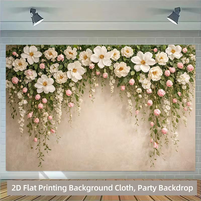 2D Flat Printing Party Backdrop Elegant Cascading Floral Scene