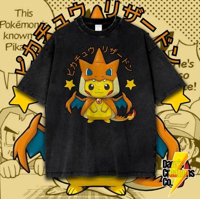 Pokemon Pikachu Charizard Pončas Individualus Anime Marškinėliai Senoviniai Anime Marškinėliai