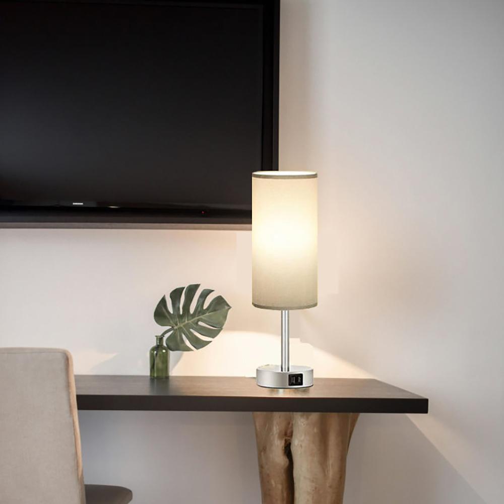 Table Modern Lamps Faux woodgrain fabric shade Dual USB ports bedside touch 3-speed dimmable table lamps Study living room table