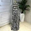 European and American Women's Clothing Autumn New Fashion Round Neck Slim Print Pleated Floor Splicing Dress Dress