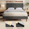 Upholstered Bed, 140 x 200 cm, Padded Mesh Headboard, Under-Storage, Grey Slats