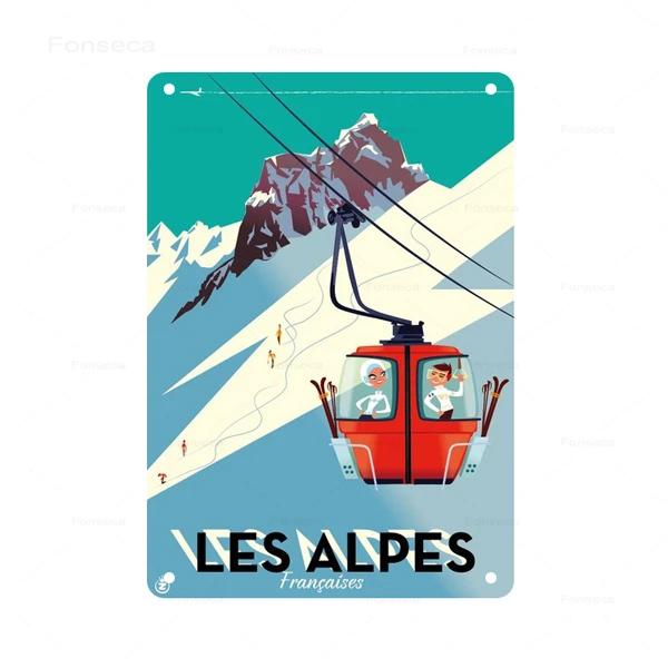 Retro Ski Resort Metal Sign St Anton Kitzbuhel Avoriaz Winter Landscape Home Bar Club Hotel Wall Decor Tin Plaque XCm