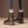 Retro Versatile Thick-soled Heightening Short Boots Women's 2025 Autumn New British Style Rear Zipper Round Head Wedge Martin Boots