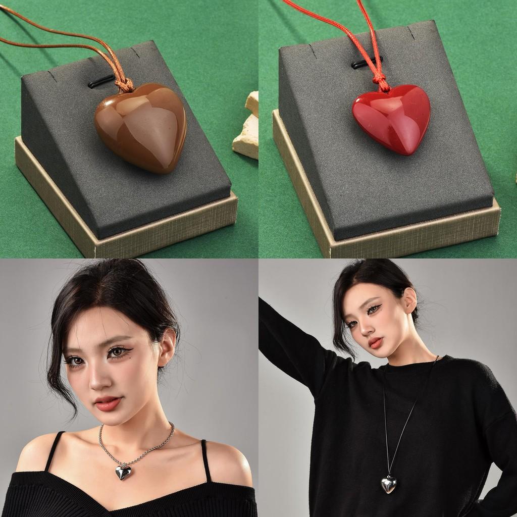 Heart-shaped Silver Long Pendant Necklace Stunning Layered Design For Women 2024