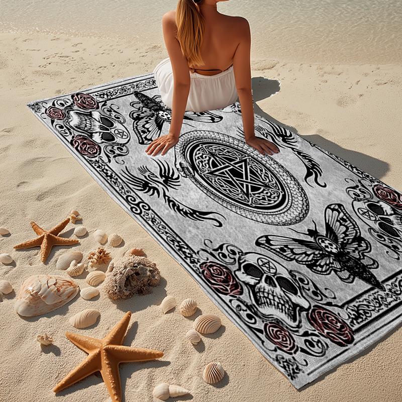Gothic Moth And Skulls Beach Towel, Super Soft Microfiber, Gift for Her/Him, Birthday, for Pool, Beach, Travel, Home Decor Fan gifts