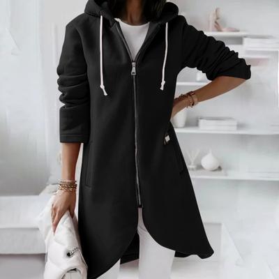 Jeseň Zima Dámsky Pevný kabát s kapucňou Stredná dĺžka Voľný zips Dámska vetrovka Bunda Nové Outdoorové vrchné oblečenie Cardigan