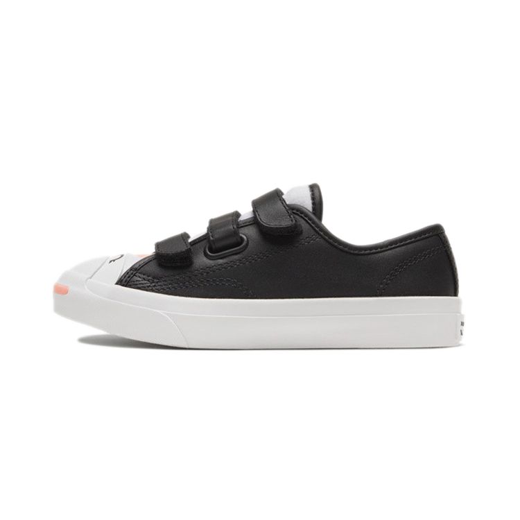 Converse Jack Purcell Velcro Casual Durable Low-Top Kids Sneakers Kids Sneakers Black White Orange 369801C