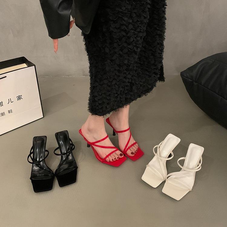 

Women s 2024 Square Toe Stiletto Slippers: Chic Summer Fairy Style High Heels 37 чорний
