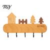 Adhesive Key Rack for Wall Wooden Holder with 5 Hooks, Cartoon House Theme Organizer, Multi Heavy Duty Screw Fixation Hooks Purpose Hanging