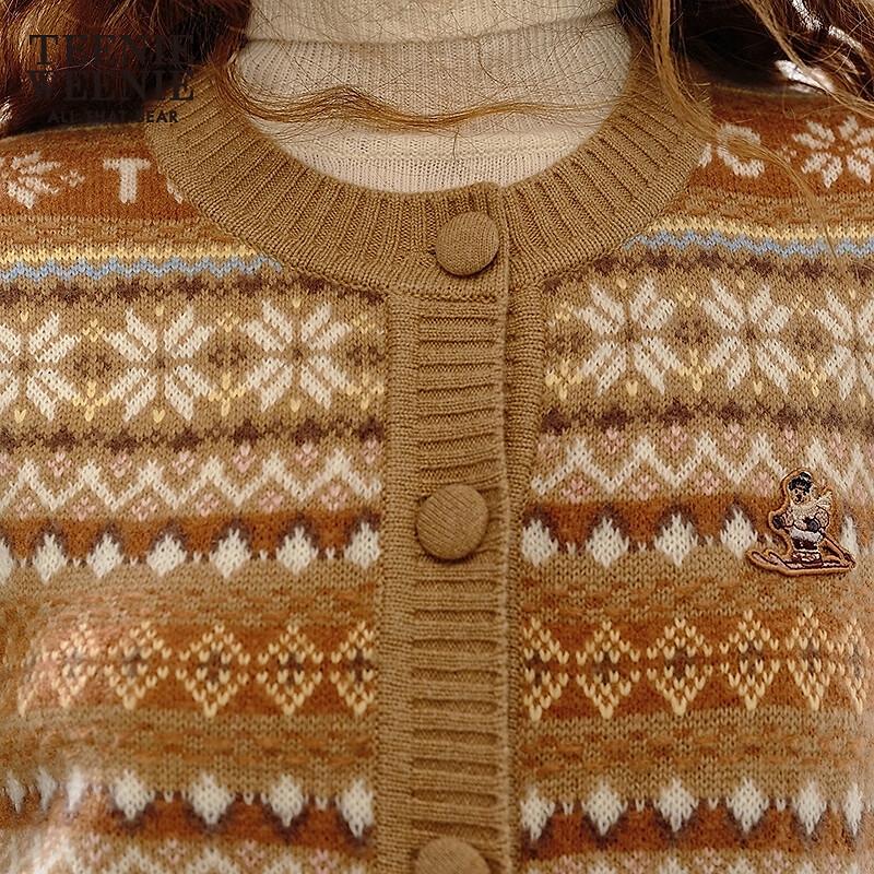 Teenie Weenie Women's Fair Isle Jacquard Round Neck Knit Cardigan