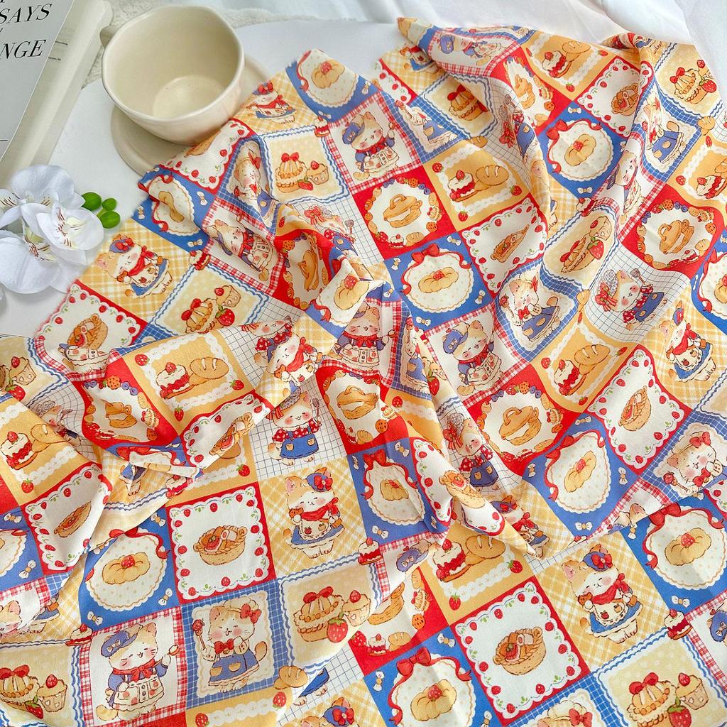 Cake Bunny Plaid 100% Cotton Fabric for Women's, Children's, Parent-Child Clothing & Home DIY (Digital Print, 40s)