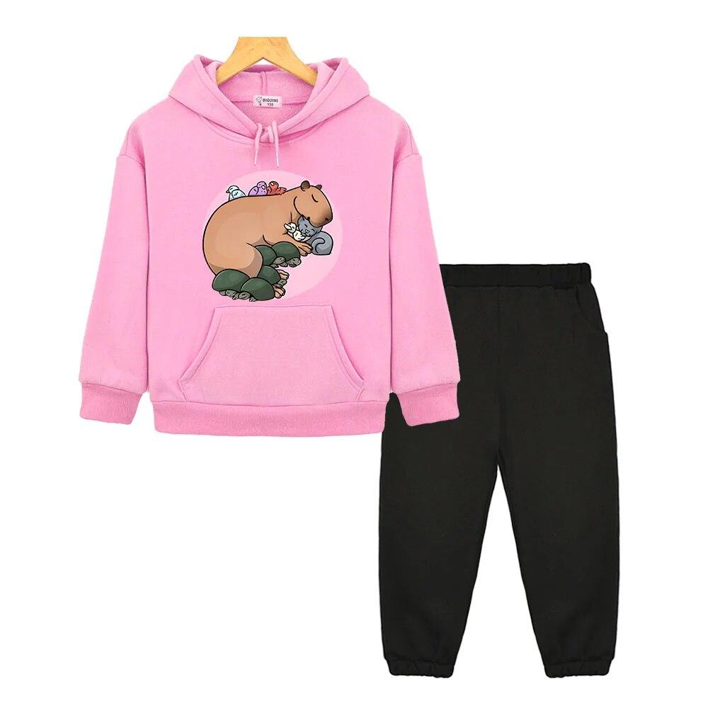 

Комплекты с капюшоном капибары, осенняя одежда для мальчиков и девочек, толстовка y2k sudadera, флисовый пуловер, куртка с капюшоном в стиле аниме, детская бутиковая одежда 130 розовый