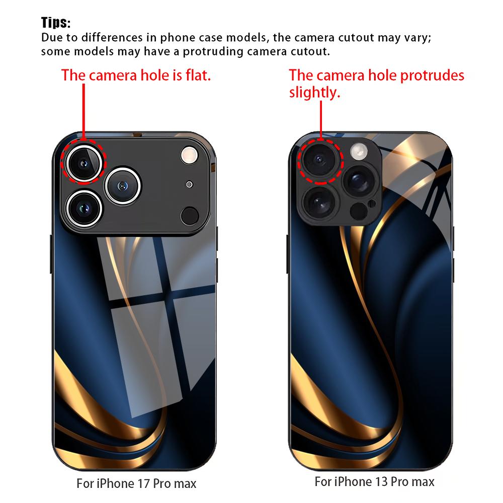 Advanced texture pattern tempered glass phone case suitable for iPhone 17 16 15 14 13 12 11 Pro Max Plus shockproof back cover