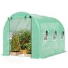 Greenhouse 3 X 2 X 2 M Poly Greenhouse with Roll-Up 2 Zipper Doors & 6 Mesh Windows Support Bars Green