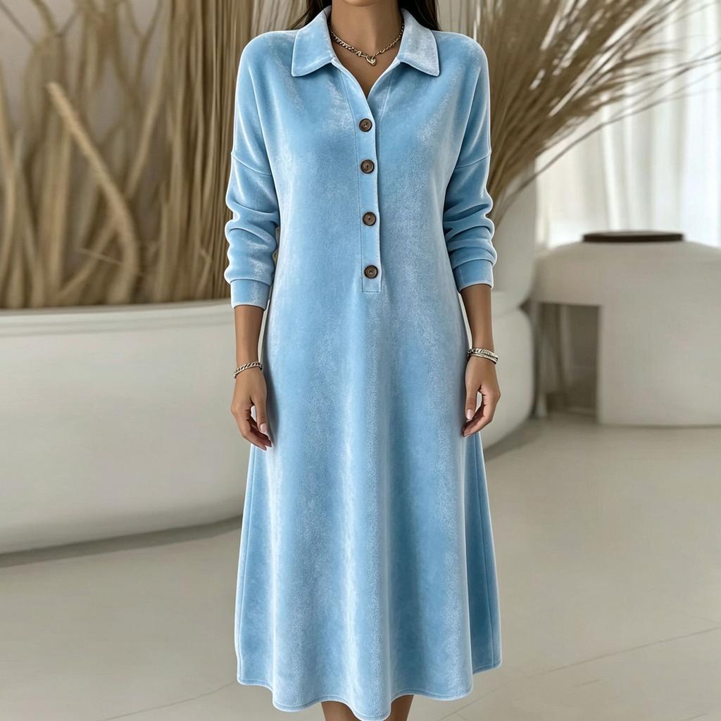 Women's Velvet Dress V-Neck Color Casual Fashion Dress for Daily Wear and Parties
