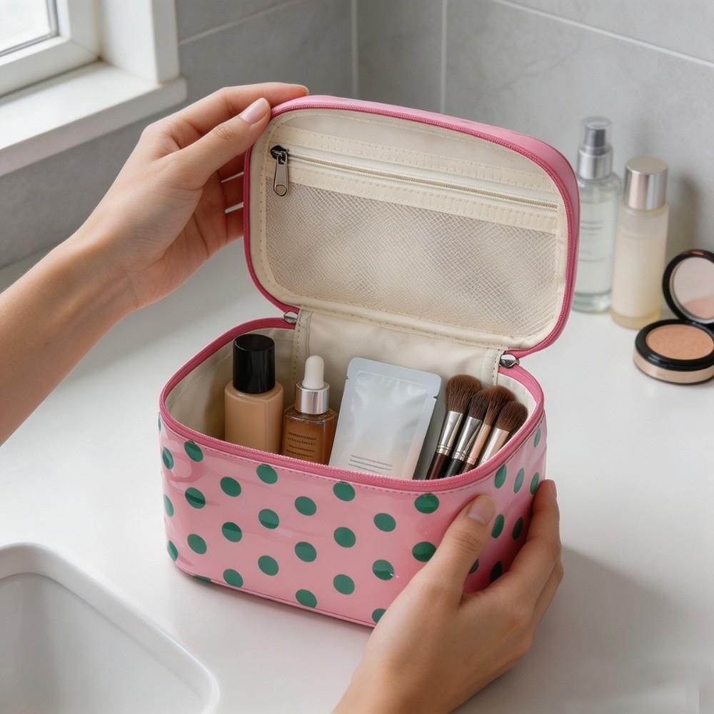 Polka Dot Cosmetic Bag PVC Make Up Organizer Polka Dot PVC Makeup Bag Business Trip