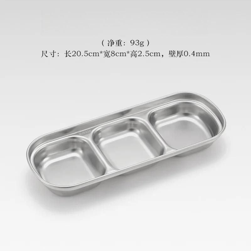 1PC Stainless Steel Multi Grid Seasoning Dish Partitioned Sauce Container Portable Dipping Bowl for Outdoor Camping Kitchen