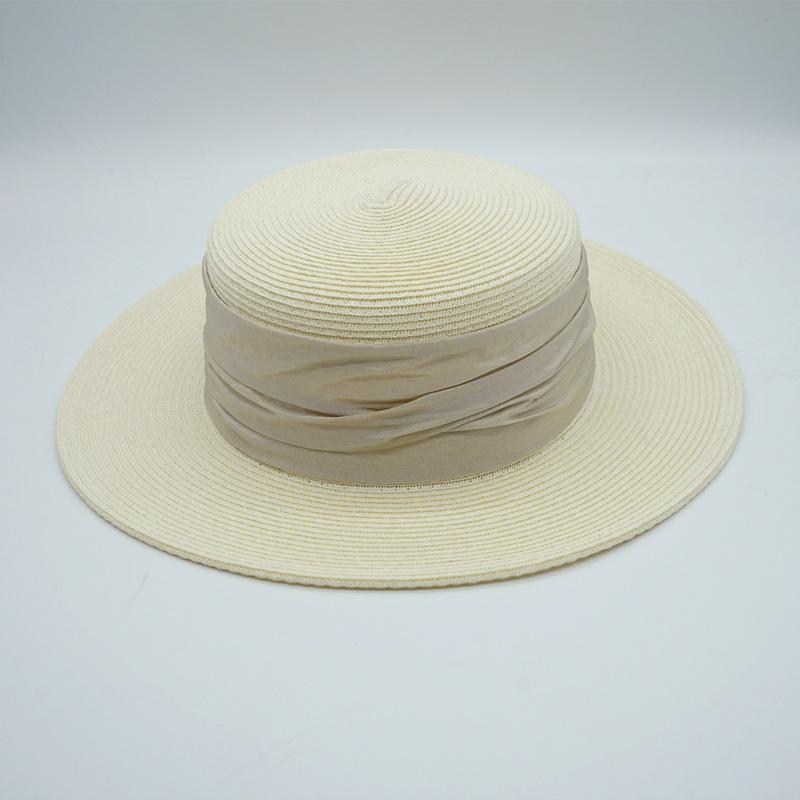 French Retro Elegant Celebrity Japanese Milk White Flat Top Top Hat Women'S Summer Sunshade Sun Protection Beach Straw Hat Sun