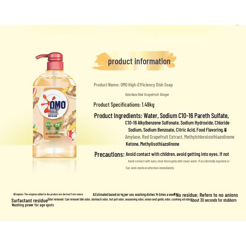Omo High-Efficiency Dishwashing Liquid Red Grapefruit Ginger (2 x 1.49kg)