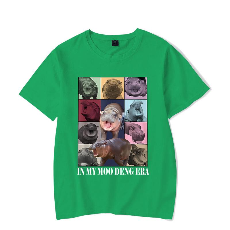 Ladies' Loose Casual Fun Moo Deng Bouncing Pig Print Pure Cotton Short Sleeved Top T-Shirts Women’s