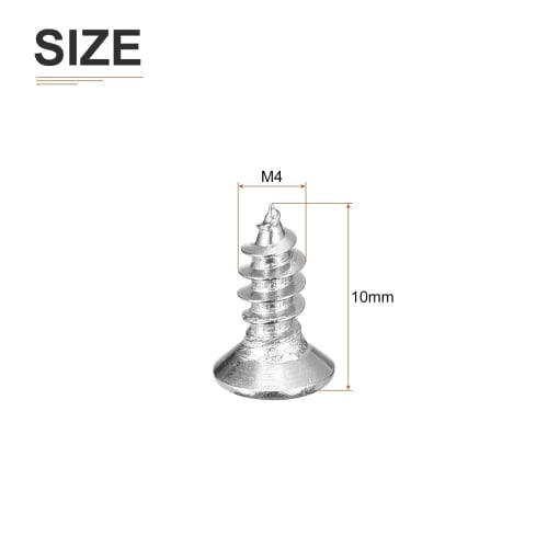 DTGN 100pcs M4x10mm Flat Head Wood Screws, 304 Stainless Steel Cross Head Self-Adhesive Nails - Ideal for Woodworking and Furniture - Silver