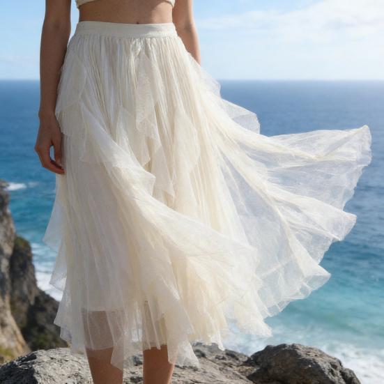Spódnica Tiulowa Damska Elastyczna Wysoki Stan Linia A Długa Tiulowa Spódnica Bajkowa Zwiewna Warstwowa Wielowarstwowa Maxi