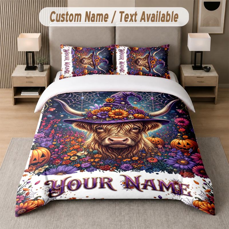 Halloween Theme Custom Text Or Name 3Pcs Bedding Set 1 Flat Sheet & 2 Pillowcases Personalized Home Bedding