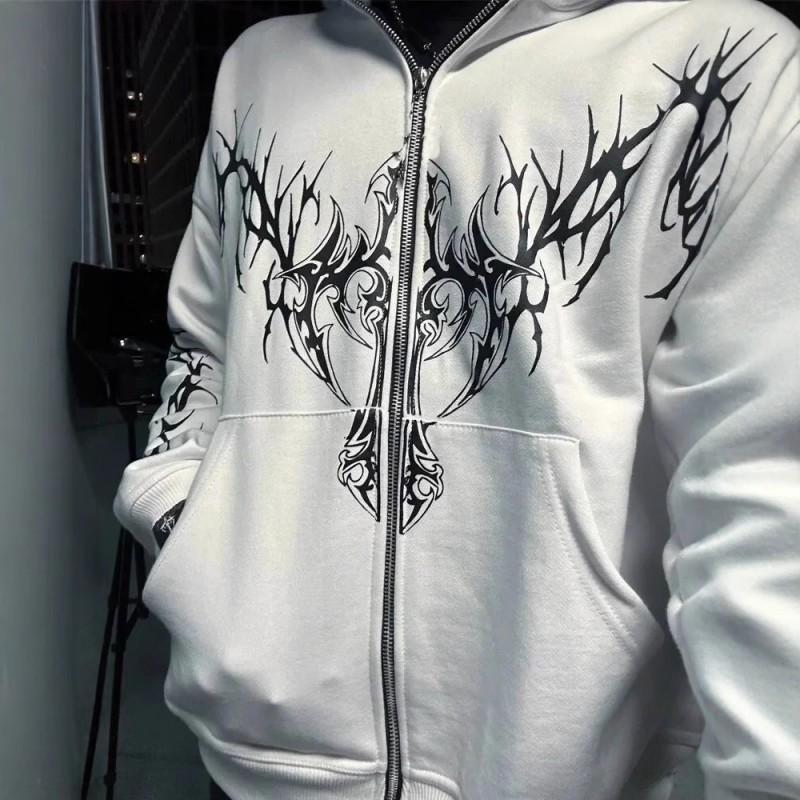 Felpa con zip Y2K Gotica Streetwear Retro Vestibilità Larga Unisex
