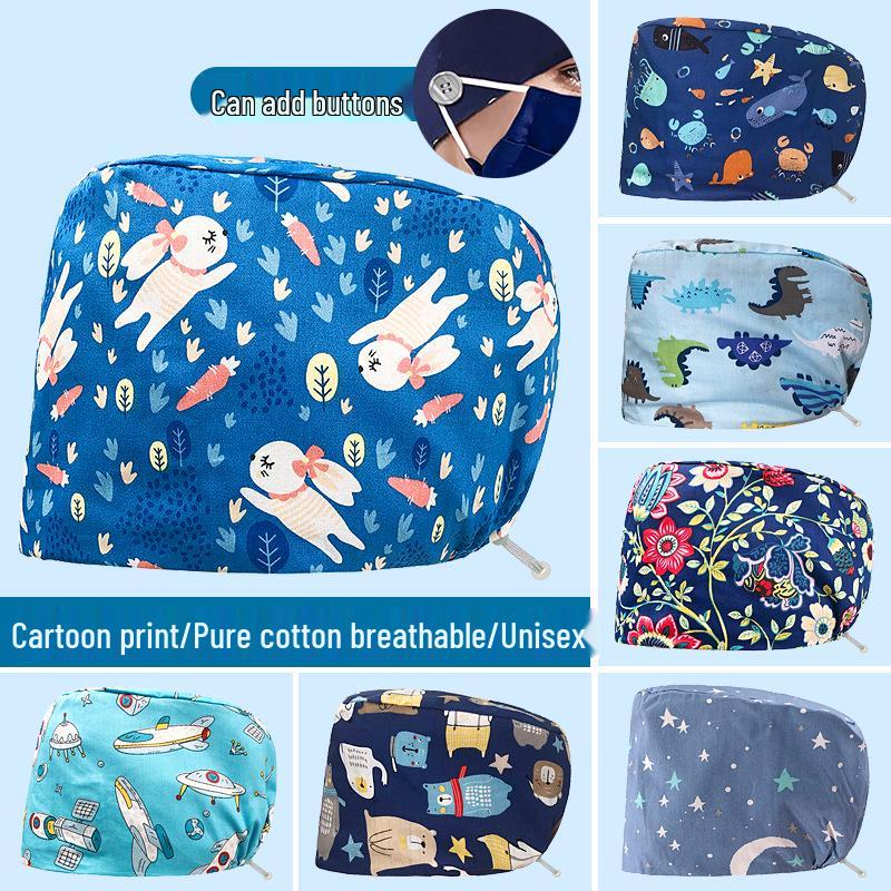 Floral Snap-Button Surgical Cap for Nurses and Doctors