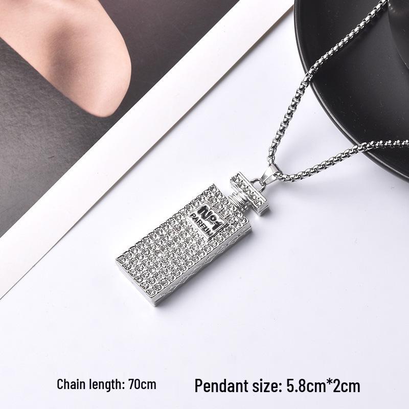 Trendy Cross-Border Rhinestone Pendant Necklace: Unisex Hip-Hop Style Stainless Steel Chain.