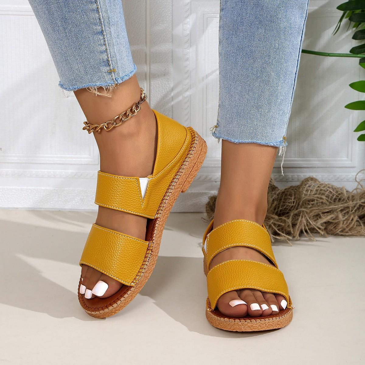 

Large size summer new fairy style flat-soled soft-soled sandals two wear rear bag and Roman beach sandals women 43 жёлтый