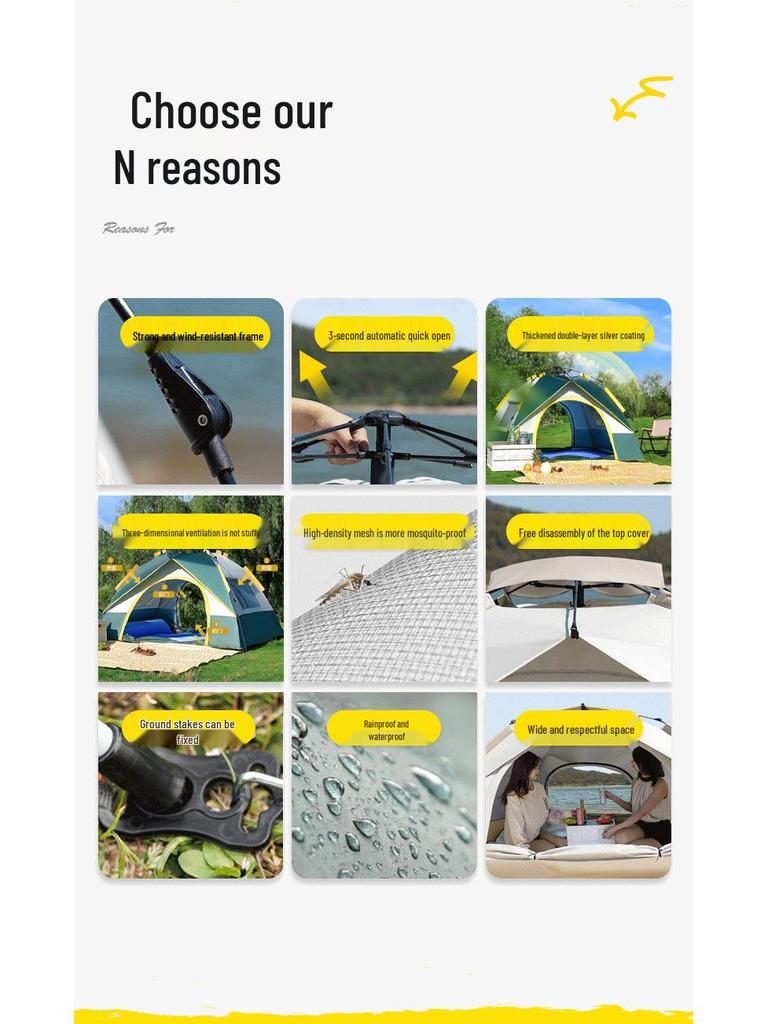 Schnell aufzubauendes Outdoor-Campingzelt für 2-4 Personen, Sonnenschutz, Einfacher Aufbau