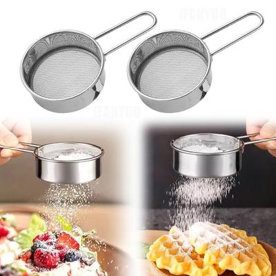 Edelstahl Mehl Sieb Handgehaltene Backwerkzeuge zum Backen Bestäuben Puderzucker Kaffeefilter Aufhängbar Haushaltsküchenwerkzeuge