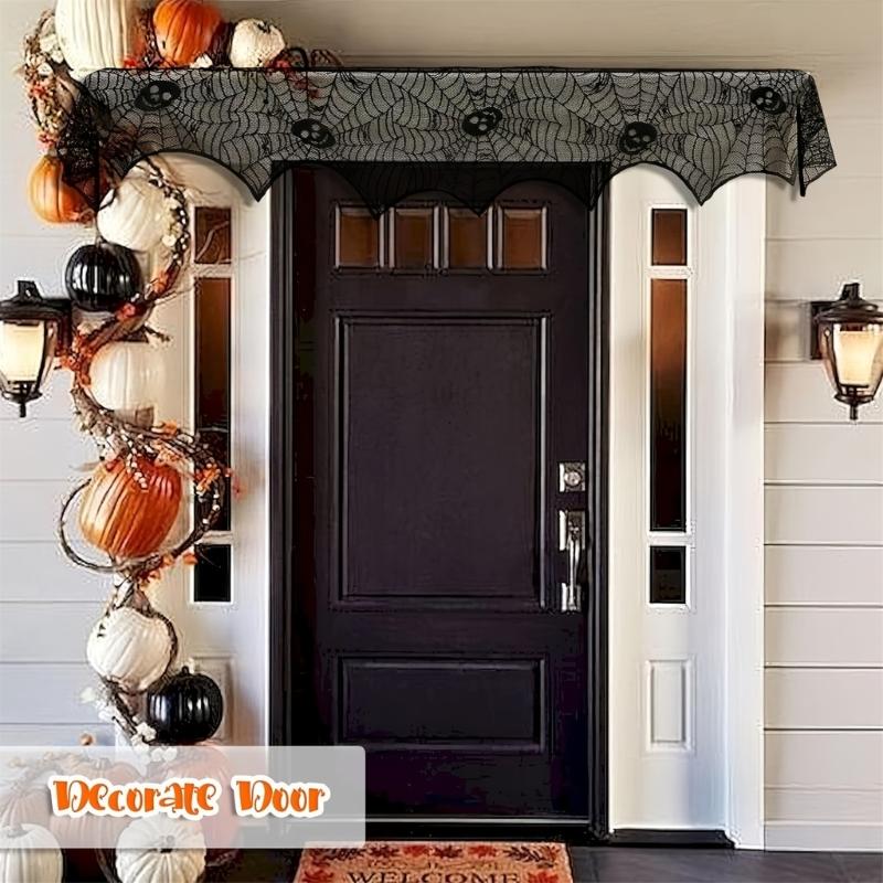 Halloween Decoration Cobweb Table Runner Tablecloth, Mantel Scarf Cover for Halloween Party