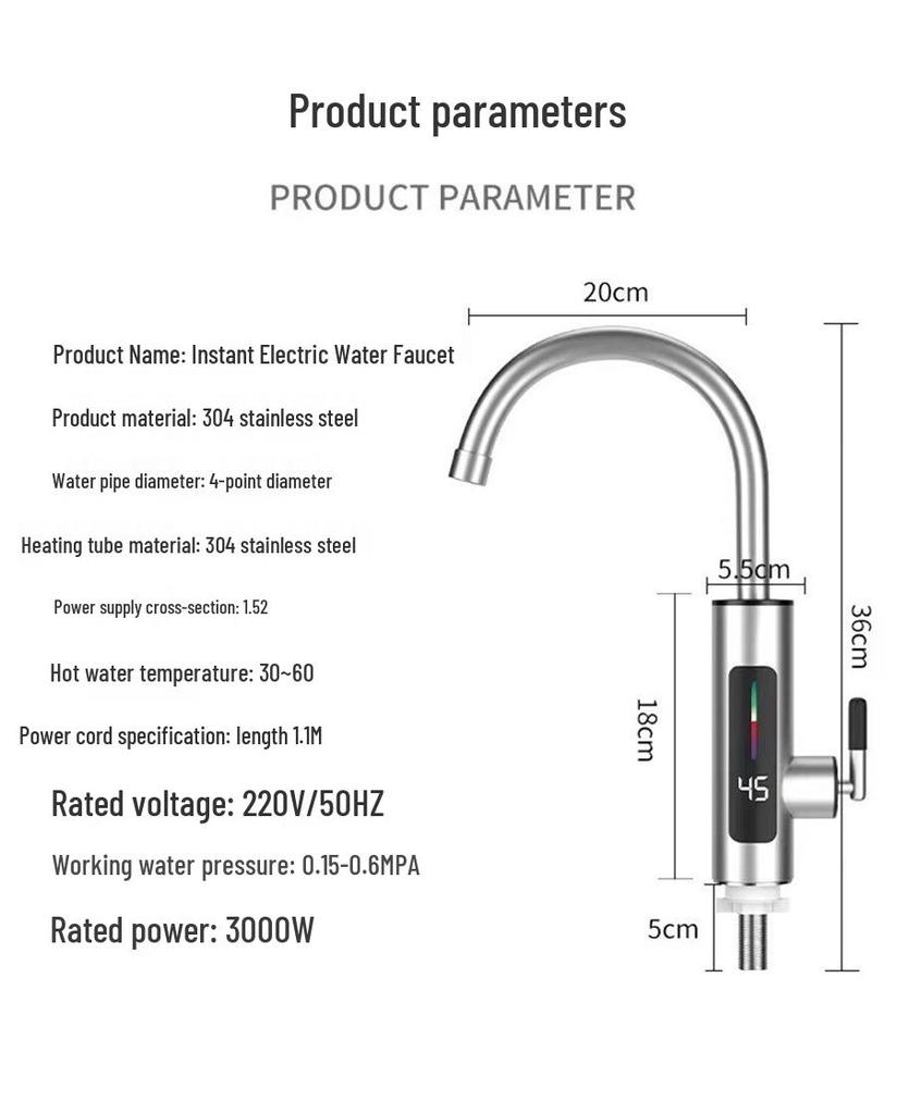 Rubinetto Istantaneo Intelligente per Acqua Calda: Schermo Grande Acciaio Inossidabile, Frequenza Variabile, Temperatura Costante per Cucina