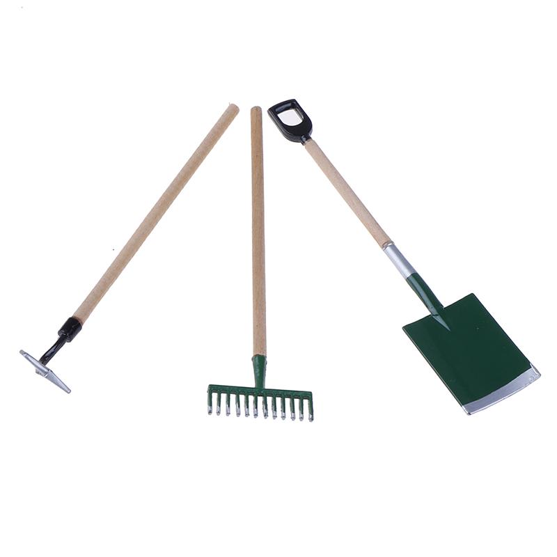 3Stk/Set Metall Garten Spaten Rechen Werkzeuge Für Puppenhaus Miniaturen Zubehör