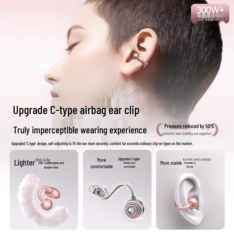 AI Bluetooth Ear-Clip Headset with In-Ear Translation and Bone Conduction