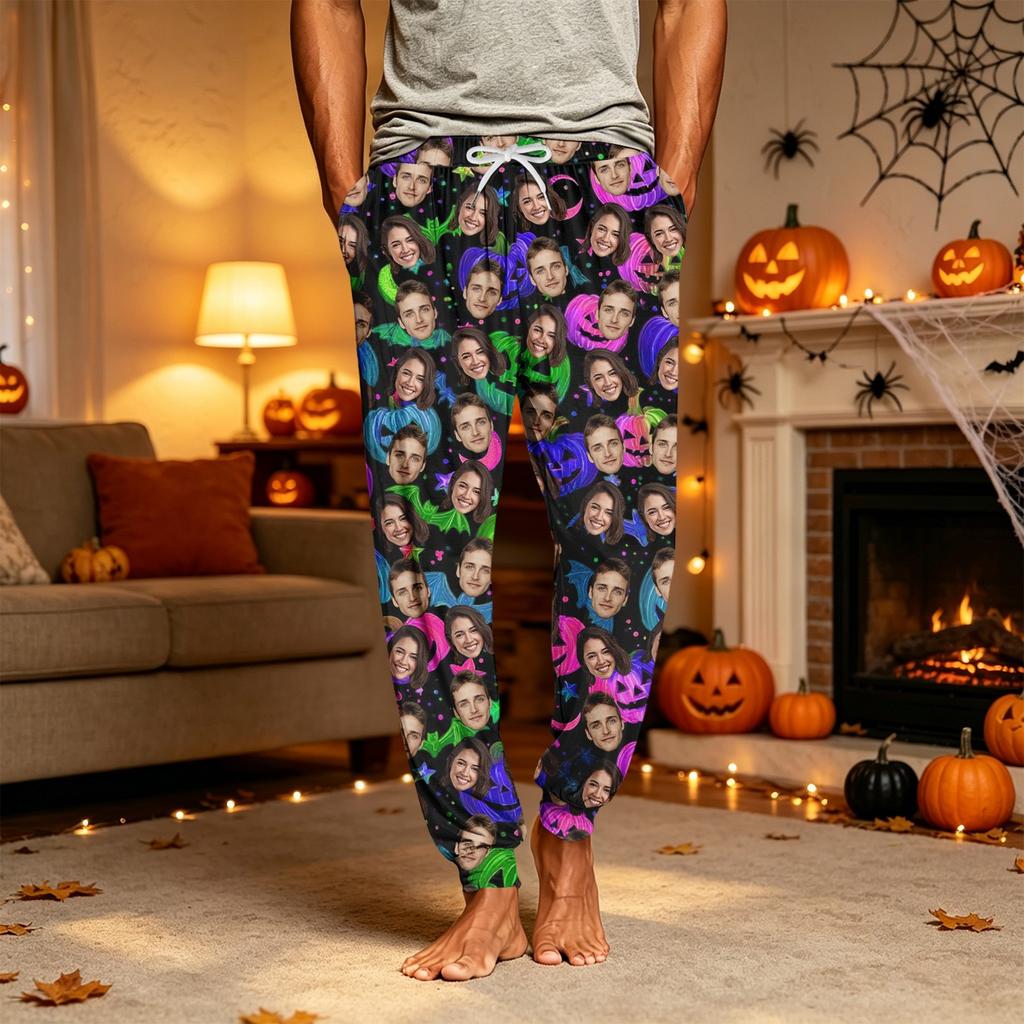 Men's Casual Pajama Pants with Pockets - Halloween Print