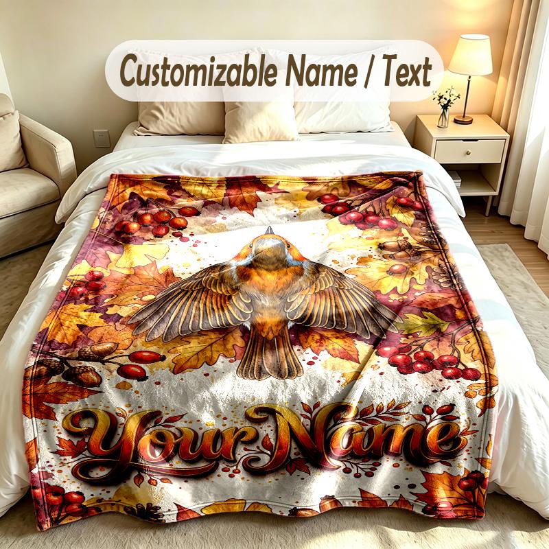 Bird Theme Custom Blanket Personalized Name & Text Customized Soft Warm Throw Blanket Home Decor