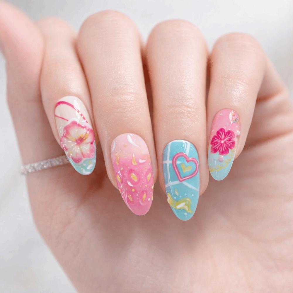 30Pcs 3D False Nails Pearl Flowers Nail Extensions New Almond Nail  Women Use