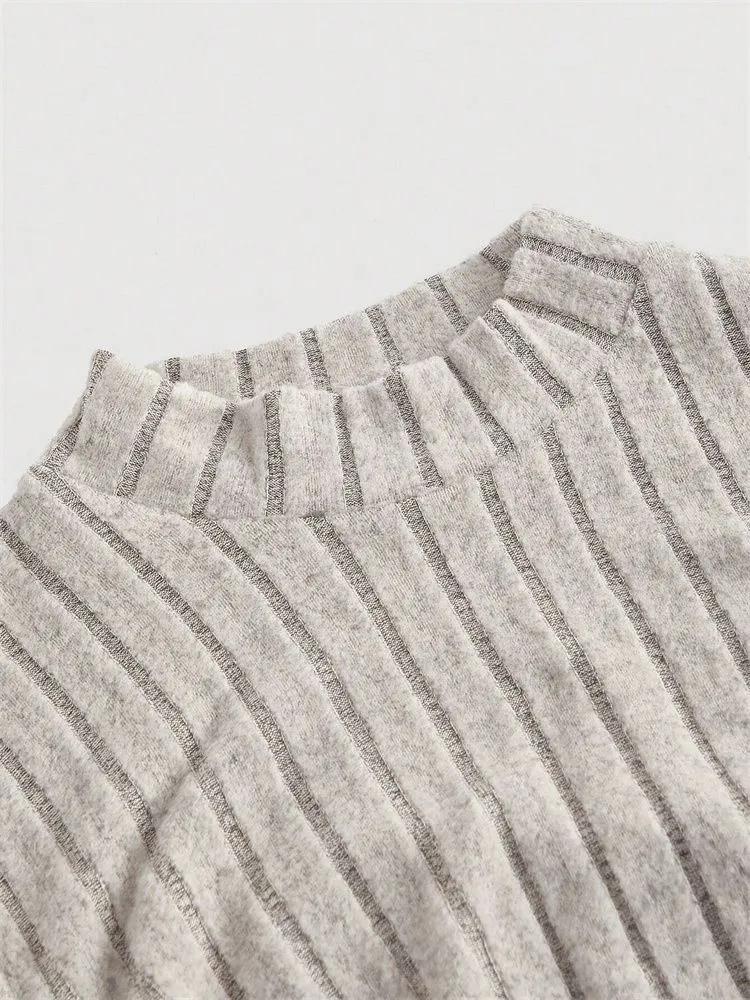 Long Sleeve Crop Top Phumee Mock Neck Flared Sleeves  Rib-knit  A1814