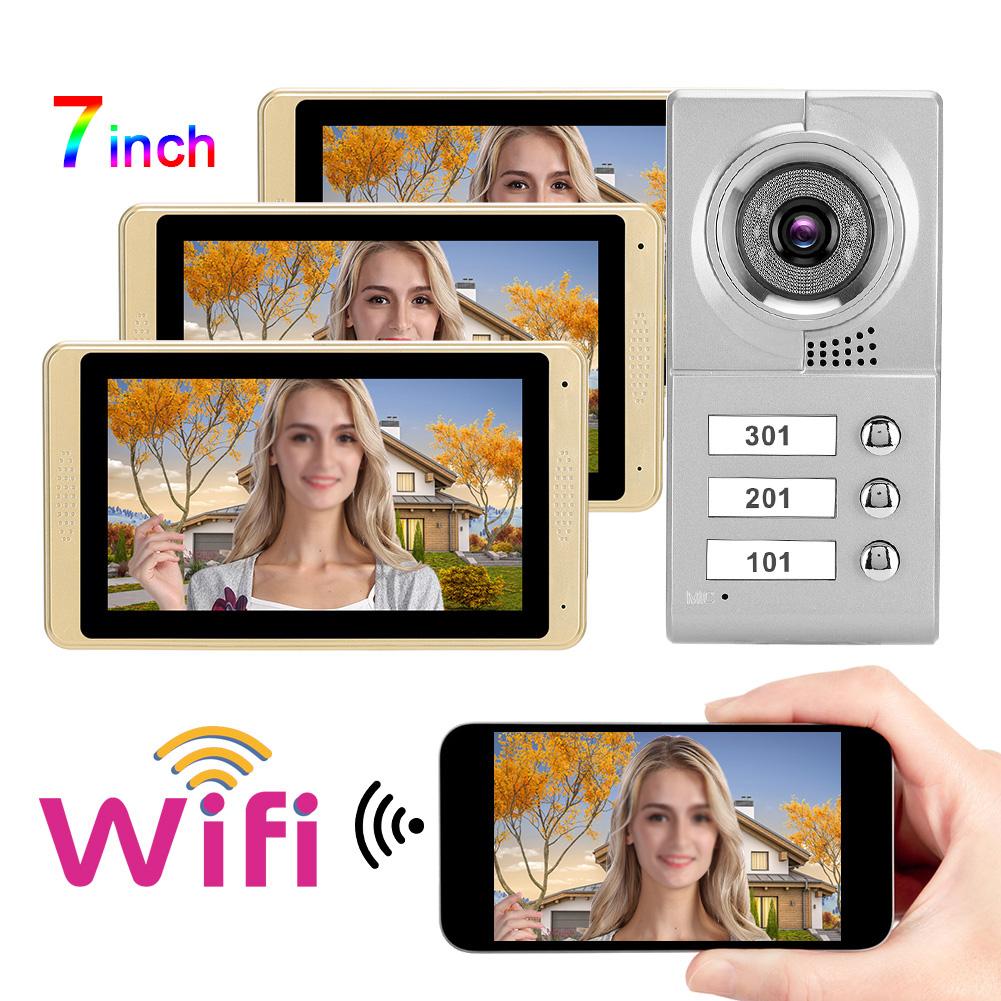 7in 720P WIFI Touch Screen Intercom 3 Monitors Doorbell