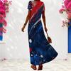 Women Plus Size V Neck Short Sleeve Maxi Dress Star Printed Red White Blue